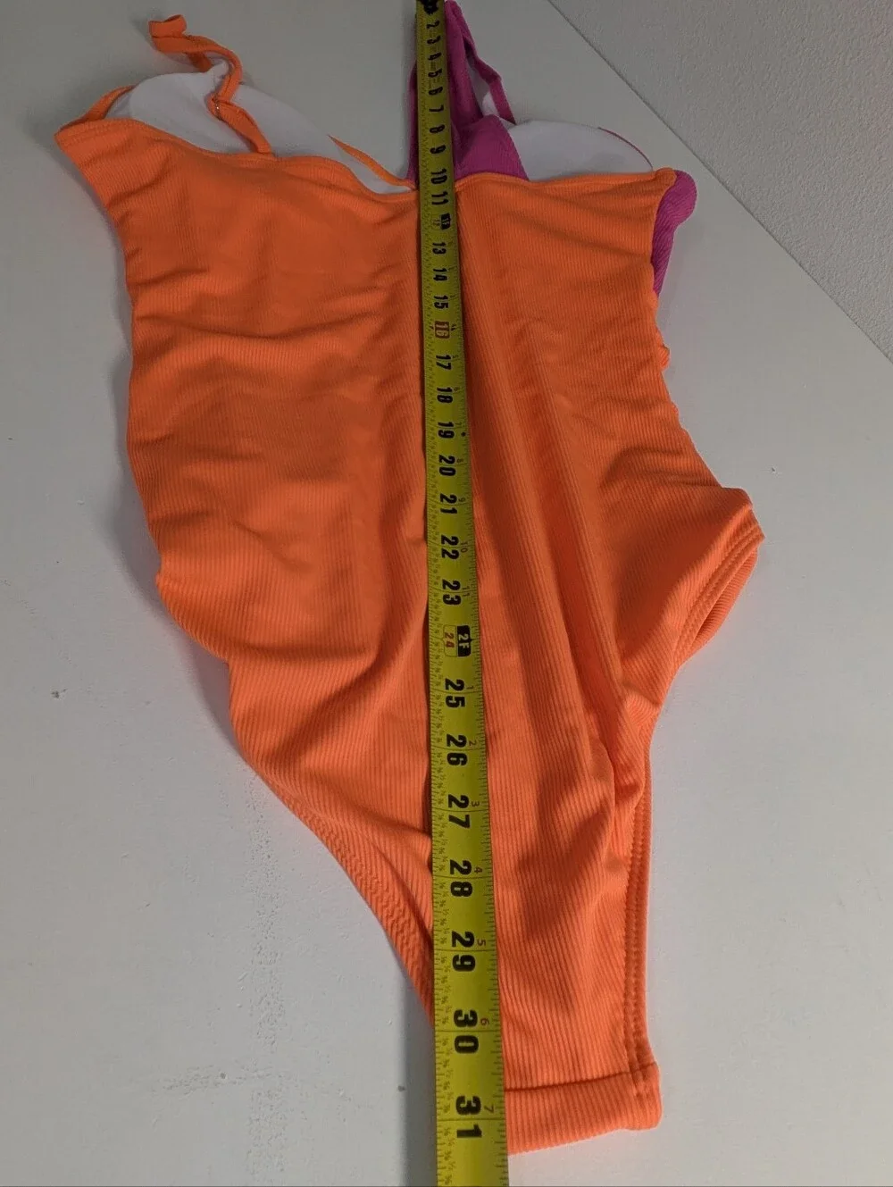 Shein Women's Colorblock One-Piece Swimsuit Orange Pink Rushed Beach Party NEW